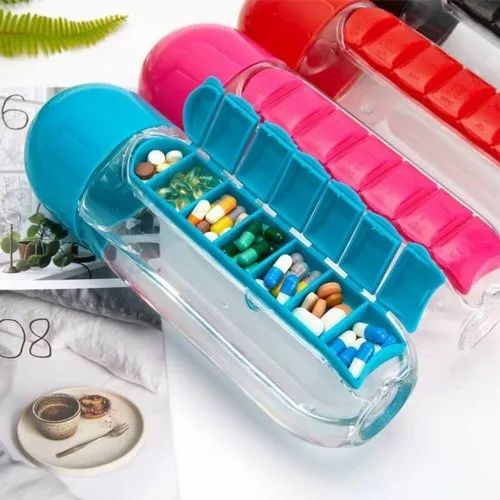 Portable Bottle with built-in pill box