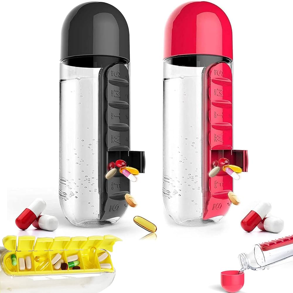 Portable Bottle with built-in pill box
